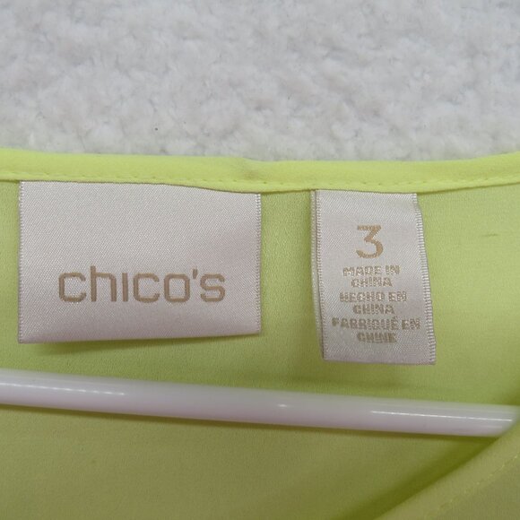 Chicos Shirt Womens Size Extra Large Asymmetrical Yellow Blouse Roll Tab Sleeve - Picture 4 of 11